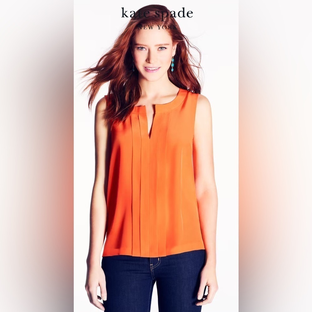 Kate Spade 100% Silk Blouse Tank Orange Sz 4 Sleeveless Casual Summer